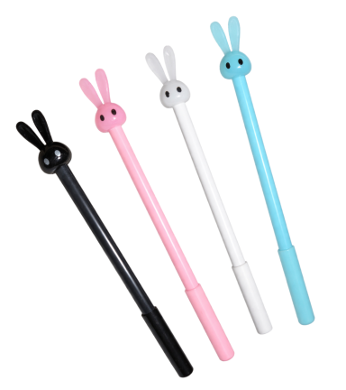 Lot de 4 Stylos – Tête de Lapin Kawaii – Encre Noire