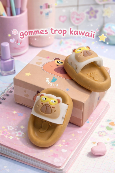 Lot de 2 gommes Capybara Kawaii – Avec leur Boîte